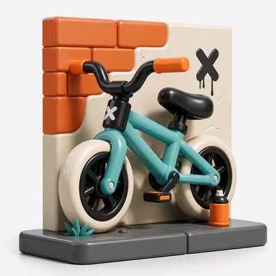 bicyle resting against a wall