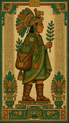 full-body original character: a wandering botanist with a satchel of plants, a patched green cloak, tall boots and round glasses, neutral background