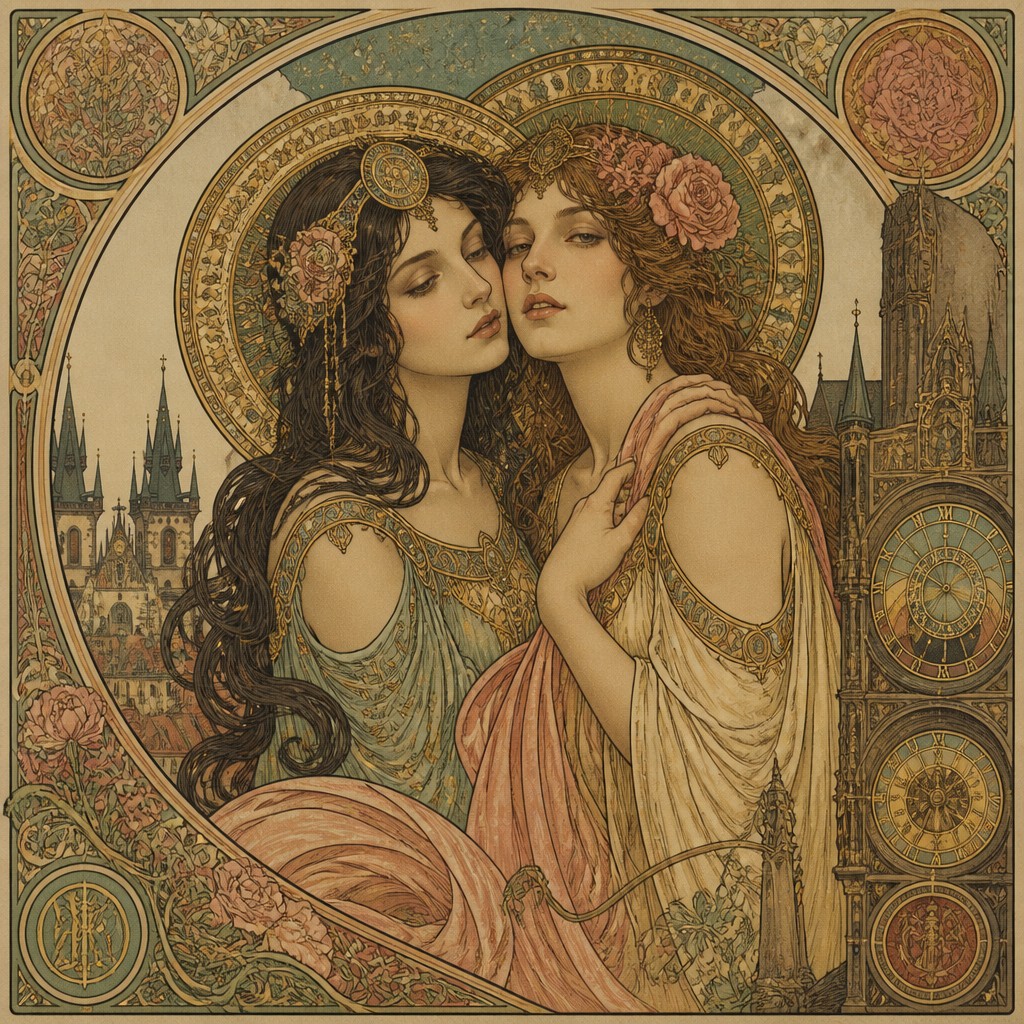 portrait of two people together — Czech Art Style