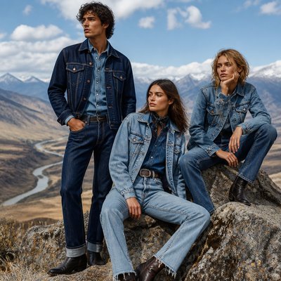 wide landscape with natural scenery — Denim-on-Denim Fashion Style