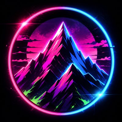an emblem of a mountain peak inside a circle, simple bold shapes on a plain background, no text or lettering