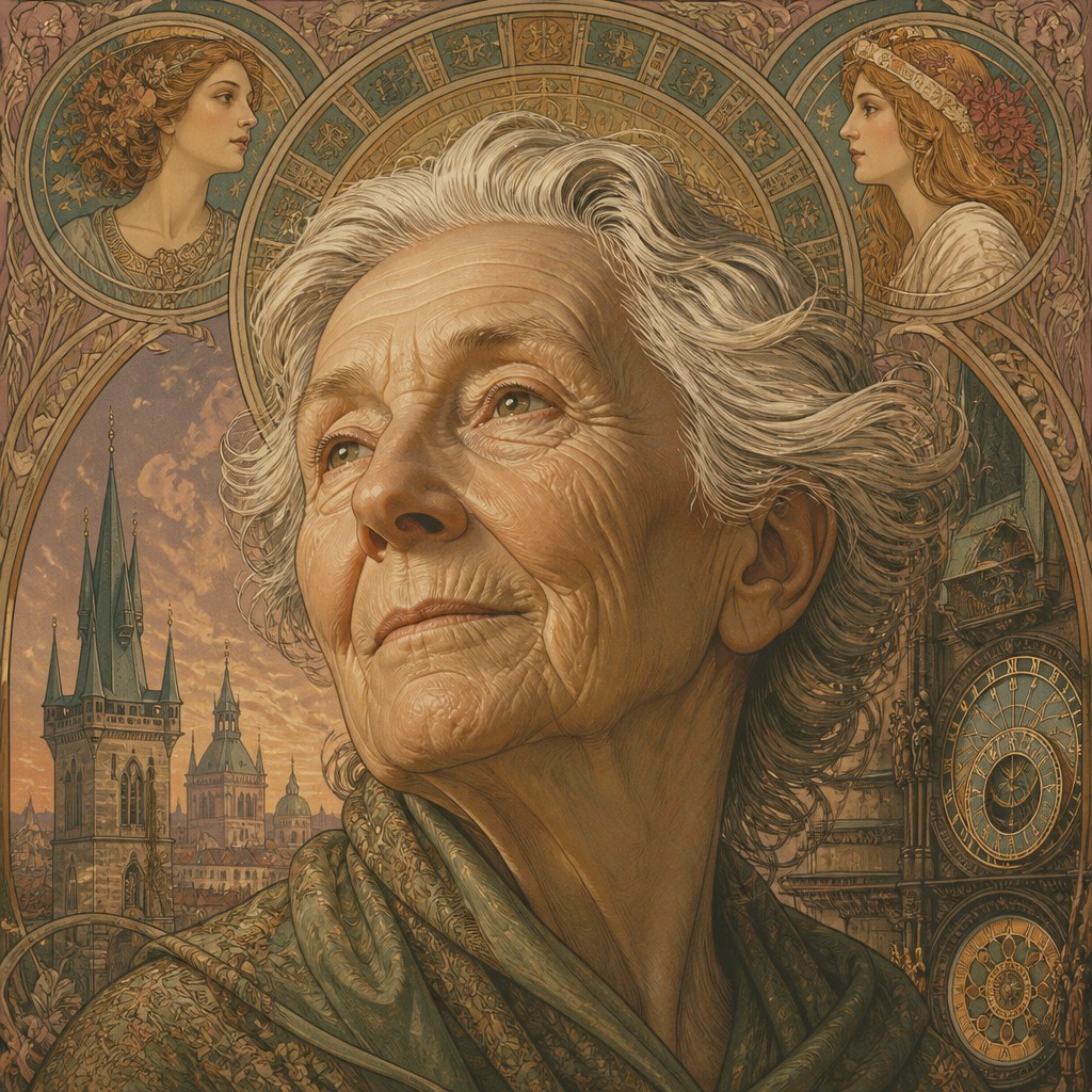 close-up portrait of an elderly person with expressive weathered features — Czech Art Style