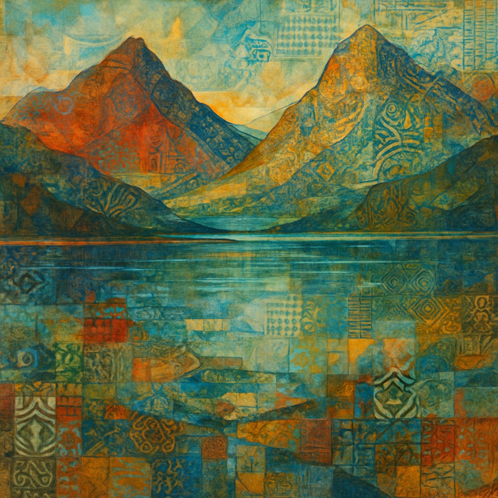 serene landscape with mountains and water