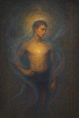 a painting of a man with no shirt on