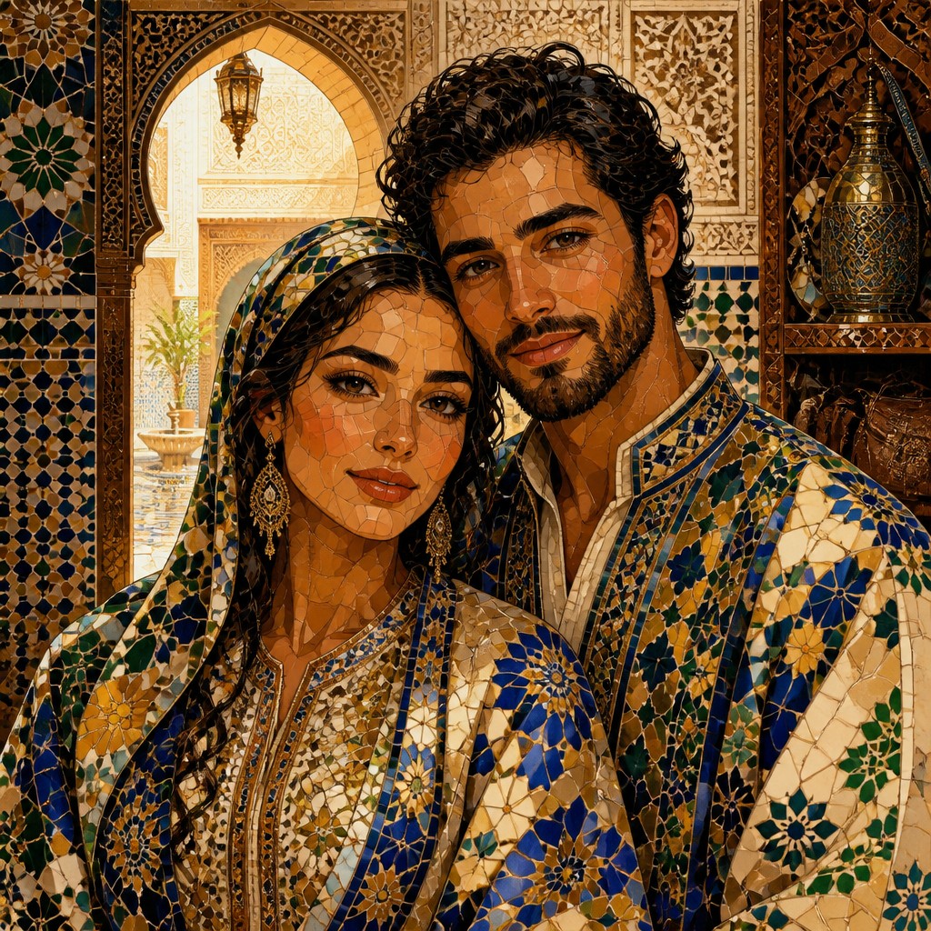 portrait of two people together — Moroccan Art Style