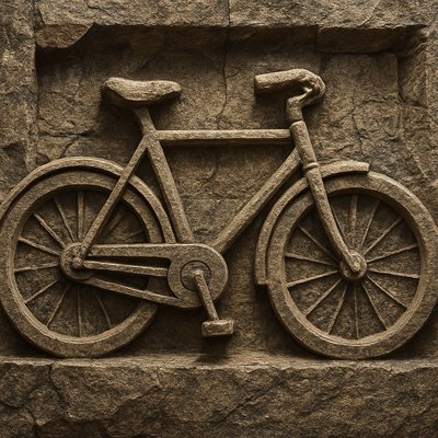 bicyle resting against a wall