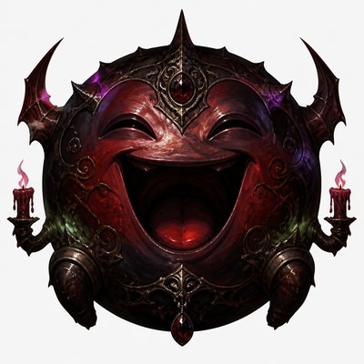 an exaggerated laughing face of an original round mascot character, bold and readable at small size, plain background, no text