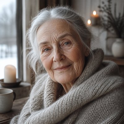 close-up portrait of an elderly person with expressive weathered features