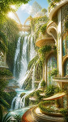 towering waterfall cascading down a cliff