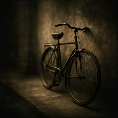 bicyle resting against a wall