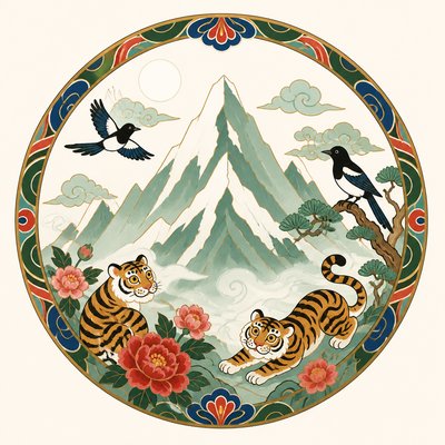 an emblem of a mountain peak inside a circle, simple bold shapes on a plain background, no text or lettering