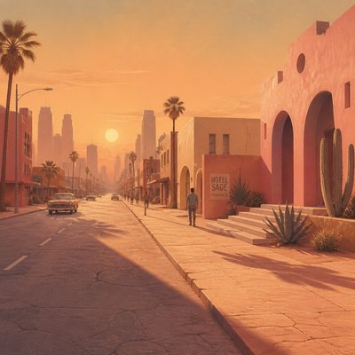 urban street with city activity — Desertwave Aesthetic
