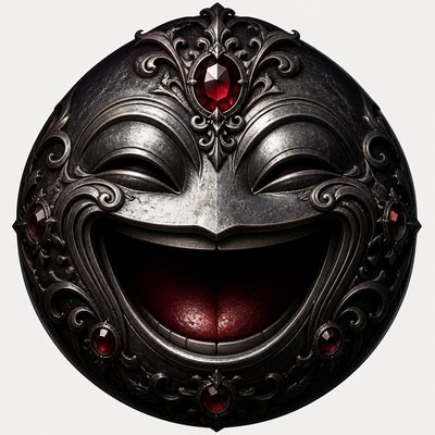 an exaggerated laughing face of an original round mascot character, bold and readable at small size, plain background, no text
