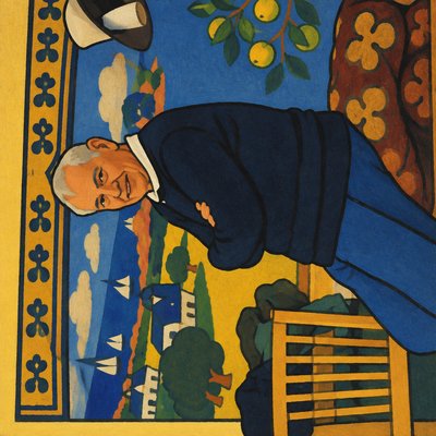 a painting of a man in a suit and hat