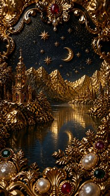 a tranquil mountain lake beneath a starry night sky, no people, no text