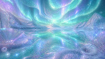 a sweeping aurora over a frozen lake, no people