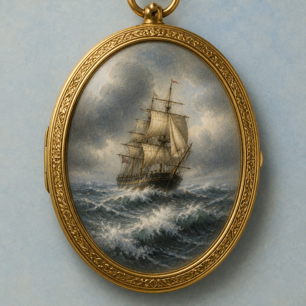 sailing ship on a stormy sea — Portrait Miniature Art Style