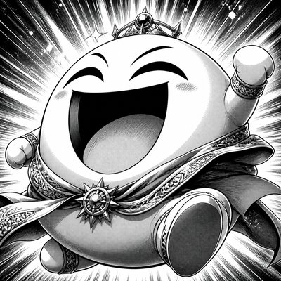 an exaggerated laughing face of an original round mascot character, bold and readable at small size, plain background, no text