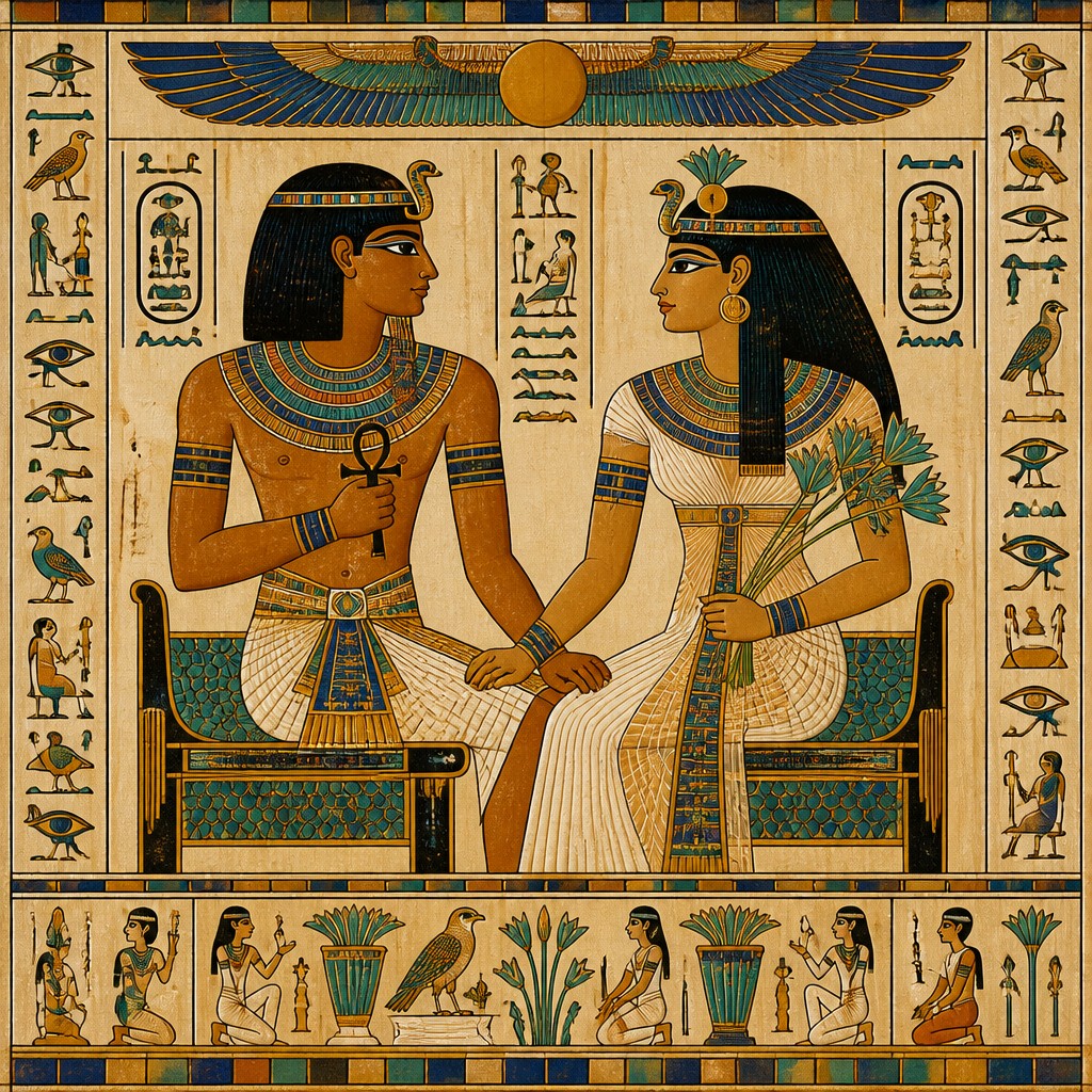portrait of two people together — Ancient Egyptian Art Style