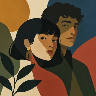 portrait of two people together — Overlapping Art Style