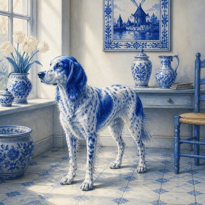 animal standing in natural pose — Delft Blue Art Style
