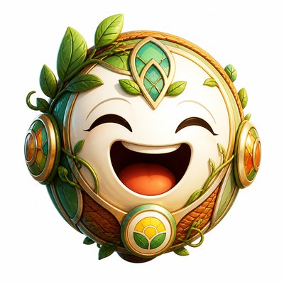 an exaggerated laughing face of an original round mascot character, bold and readable at small size, plain background, no text