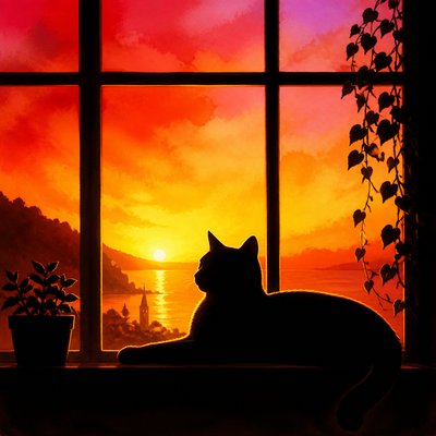 a cat lounging in a sunlit window