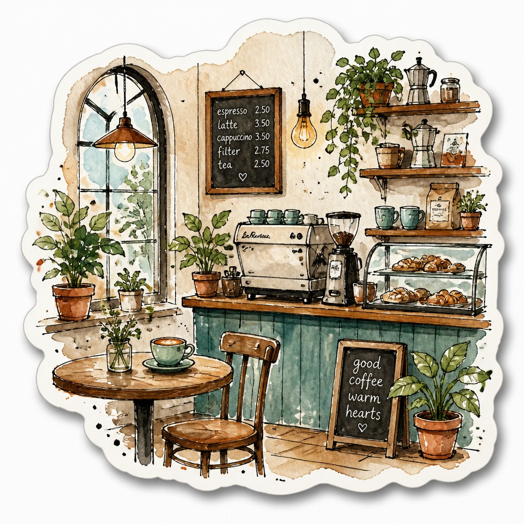 cozy cafe interior with warm lighting