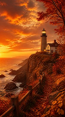 a lone lighthouse on a cliff at dusk under a dramatic sky, no text or lettering
