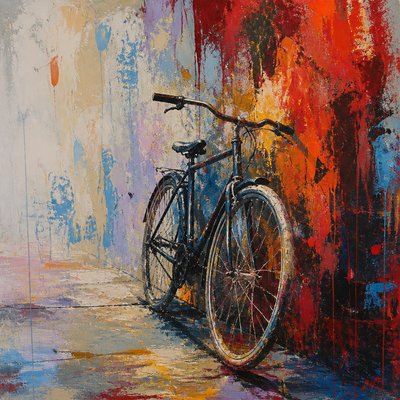 bicyle resting against a wall