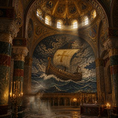 sailing ship on a stormy sea