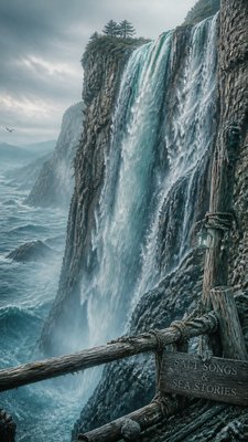 towering waterfall cascading down a cliff