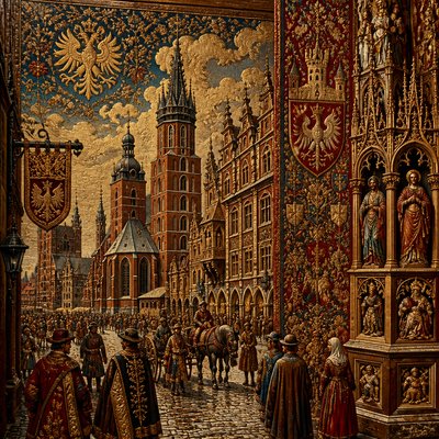 urban street with city activity — Krakow Art Style