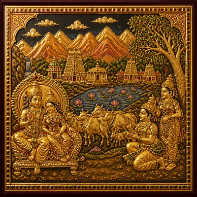 wide landscape with natural scenery — Thanjavur Art Style