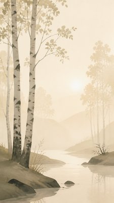 a serene birch forest in soft morning light, no people, no text