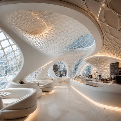 cozy cafe interior with warm lighting