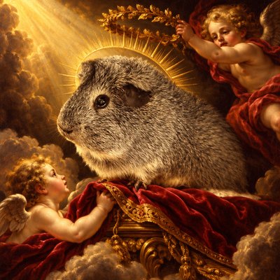 a painting of a hamster and a cherub