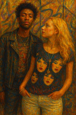 a painting of a man and woman standing next to each other