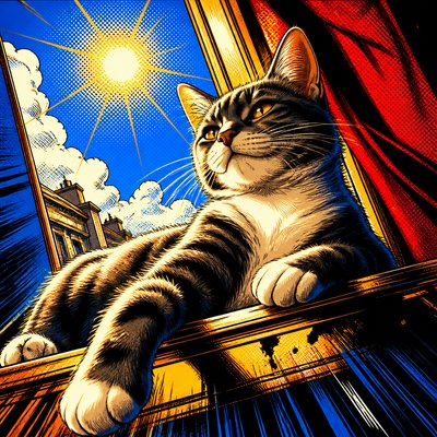 a cat lounging in a sunlit window