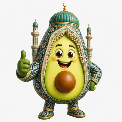 a happy avocado character giving a thumbs up, bold readable design on a plain background, no text