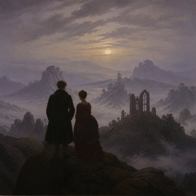 portrait of two people together — Dresden Romantic Art Style
