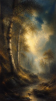 a serene birch forest in soft morning light, no people, no text