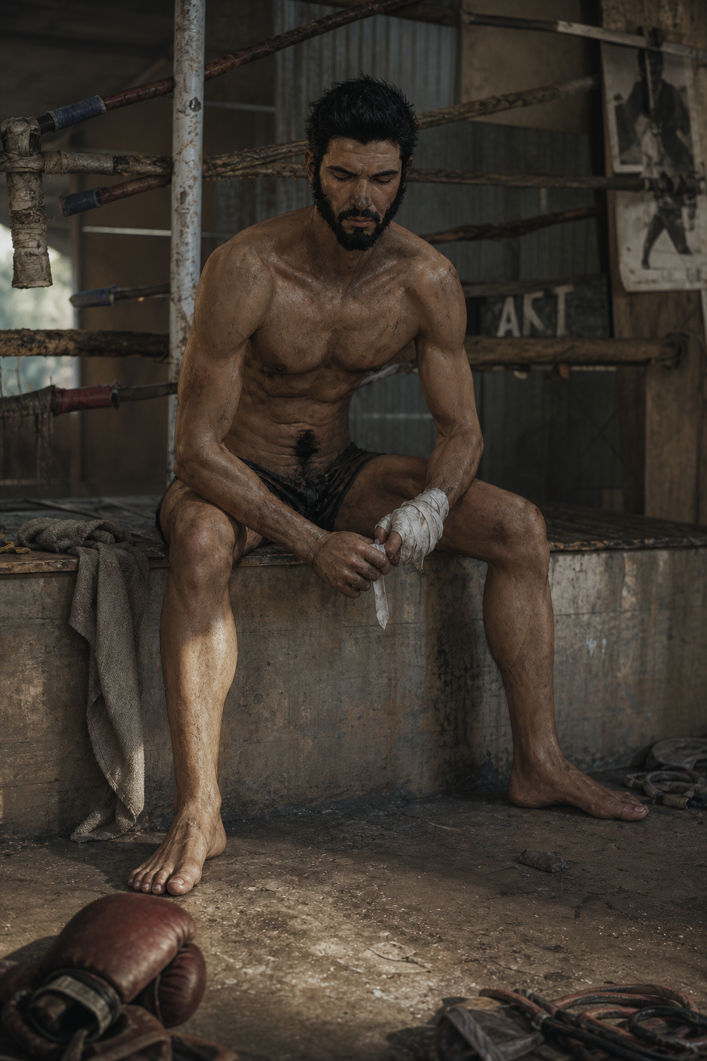 a painting of a man sitting on a ledge