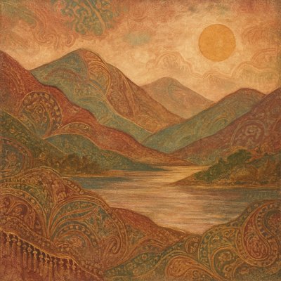 serene landscape with mountains and water