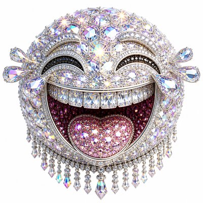 an exaggerated laughing face of an original round mascot character, bold and readable at small size, plain background, no text