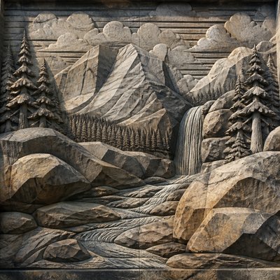 wide landscape with natural scenery — Stone Carving Sculpture Art Style