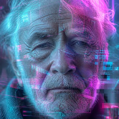 close-up portrait of an elderly person with expressive weathered features