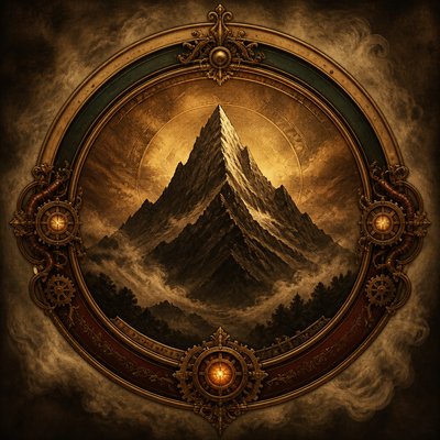 an emblem of a mountain peak inside a circle, simple bold shapes on a plain background, no text or lettering