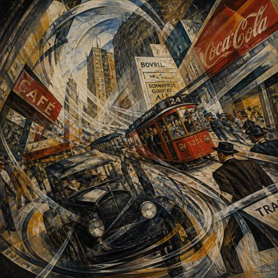 urban street with city activity — Dynamic Composition Art Style