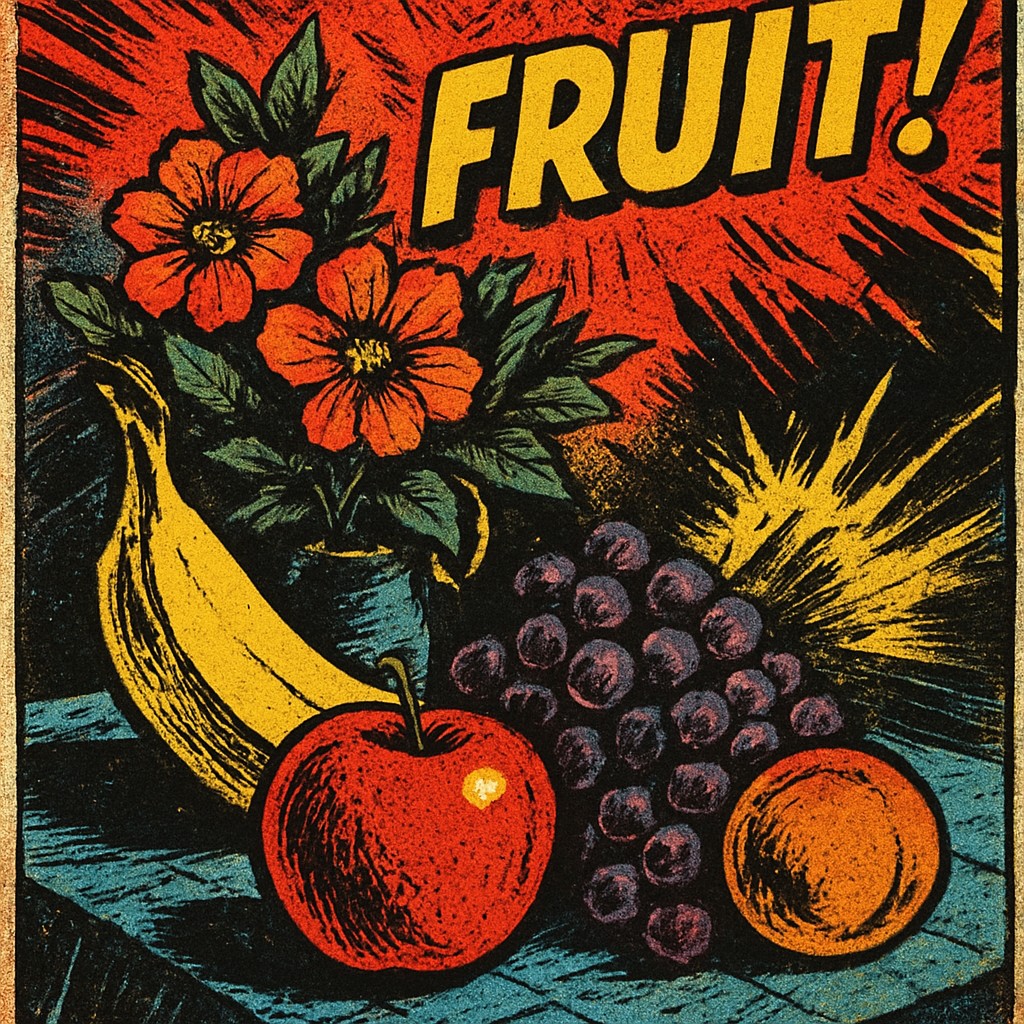 still life arrangement of fruits and flowers